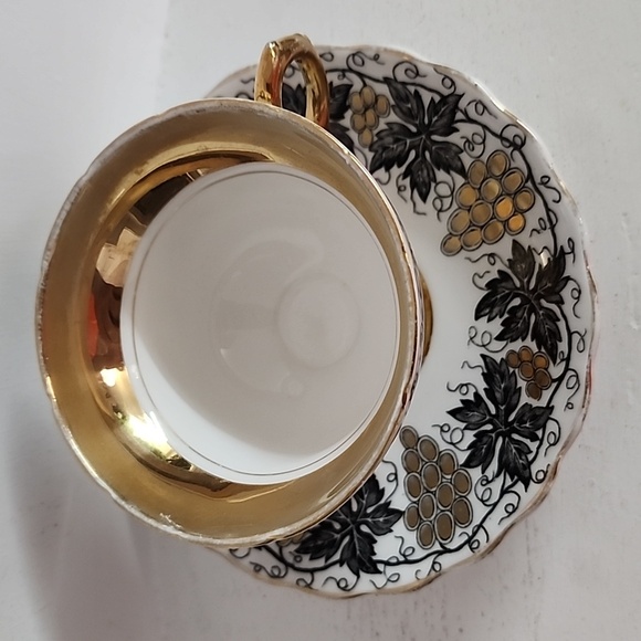 Black Gold Rosina Teacup and Saucer, Floral Teacup gold grapes - Picture 5 of 9